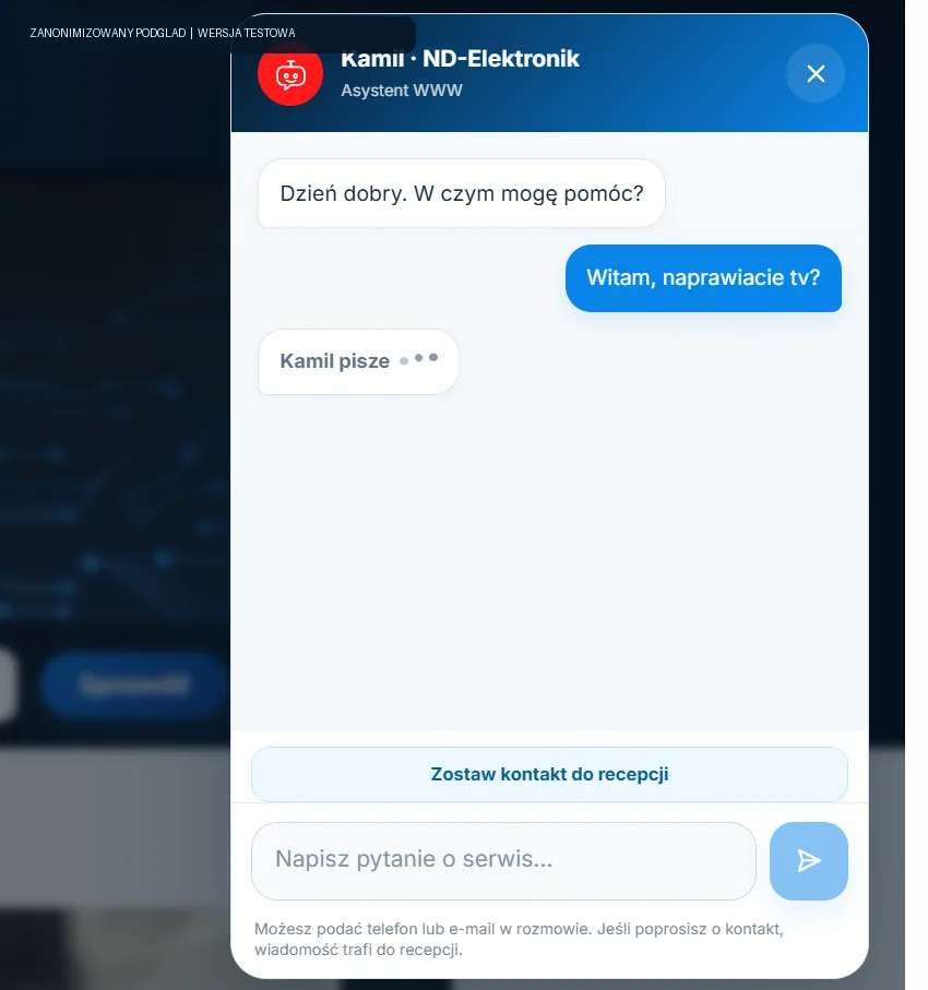 Anonimizowany ekran Serwion: Asystent WWW z AI